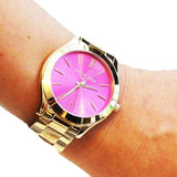 Michael Kors Slim Runway Pink Dial Rose Gold Steel Strap Watch for Women - MK3264 Authentic Buy Shop Now