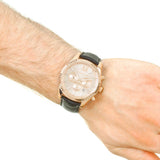 Michael Kors Lexington Chronograph Rose Gold Dial Black Leather Strap Watch For Men - MK8516 Authentic Buy Shop Now