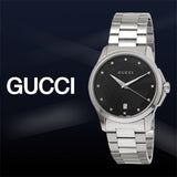 Gucci G Timeless Diamonds Black Dial Silver Steel Strap Watch For Men - YA126456 Authentic Buy Shop Now