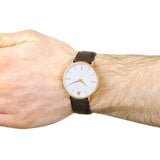Movado Ultra Slim White Dial Brown Leather Strap Watch For Men - 0607089 Authentic Buy Shop Now