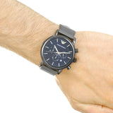 Emporio Armani Chronograph Blue Dial Gun Metallic Mesh Bracelet Watch For Men - AR1979 Authentic Buy Shop Now