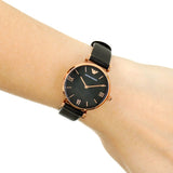 Emporio Armani Gianni T Bar Black Mother of Pearl Dial Black Leather Strap Watch For Women - AR11060 Authentic Buy Shop Now