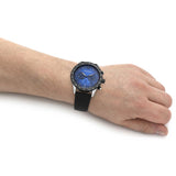 Emporio Armani Mario Chronograph Blue Dial Black Leather Strap Watch For Men - AR11522 Authentic Buy Shop Now