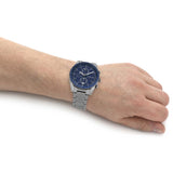Michael Kors Accelerator Chronograph Blue Dial Grey Steel Strap Watch For Men - MK9111 Authentic Buy Shop Now