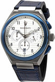 Maserati Triconic Chronograph White Dial Blue Leather Strap Watch For Men - R8871639001 Authentic Buy Shop Now