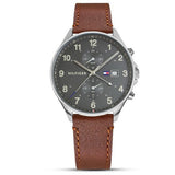 Tommy Hilfiger West Chronograph Grey Dial Brown Leather Strap Watch For Men - 1791710 Authentic Buy Shop Now