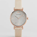 Emporio Armani Gianni T Bar Gunmetal Dial Beige Leather Strap Watch For Women - AR1681 Authentic Buy Shop Now