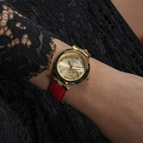 Guess Trend Dragon Gold Dial Red Leather Strap Watch For Women - GW0646L1 Authentic Buy Shop Now