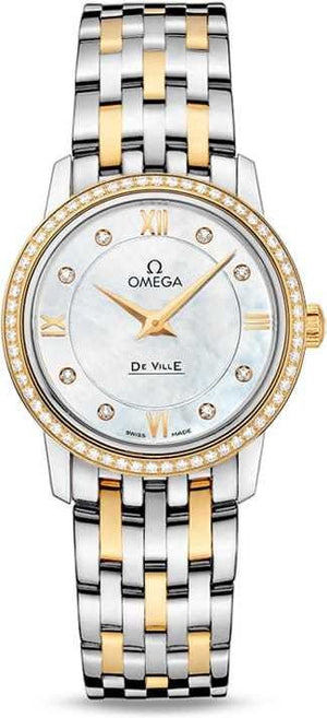 Omega De Ville Prestige Quartz Diamonds Mother of Pearl Dial Two Tone Steel Strap Watch for Women - 424.25.27.60.55.001 Authentic Buy Shop Now