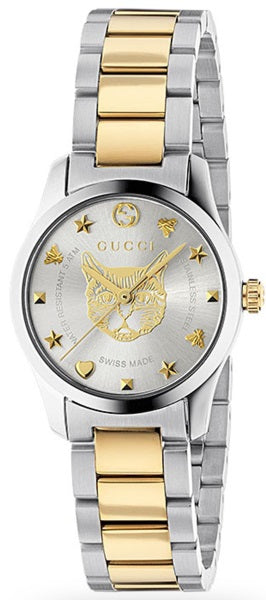 Gucci G Timeless Quartz Silver Dial Two Tone Steel Strap Watch For Women - YA126596 Authentic Buy Shop Now
