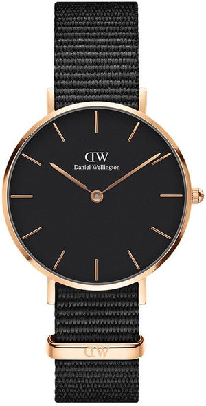 Daniel Wellington Classic Petite Cornwall Black Dial Black NATO Strap Watch For Women - DW00100215 Authentic Buy Shop Now