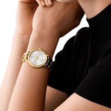 Michael Kors Runway Three-Hand White Dial Gold Steel Strap Watch for Women - MK7472 Authentic Buy Shop Now