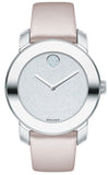 Movado Bold Glitter Silver Dial Pink Leather Strap Watch For Women - 3600522 Authentic Buy Shop Now