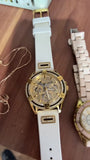 Guess Queen Quartz Gold Dial White Silicone Strap Watch For Women - GW0536L2 Authentic Buy Shop Now
