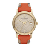 Burberry The City Gold Dial Orange Leather Strap Watch for Women - BU9016 Authentic Buy Shop Now