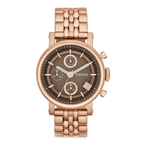 Fossil Boyfriend Chronograph Brown Dial Rose Gold Steel Strap Watch for Women - ES3494 Authentic Buy Shop Now