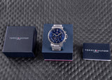 Tommy Hilfiger Tyson Chronograph Blue Dial Silver Steel Strap Watch For Men - 1710588 Authentic Buy Shop Now