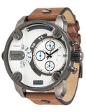 Diesel SBA Dual Time Chronograph White Dial Brown Leather Strap Watch For Men - DZ7269 Authentic Buy Shop Now