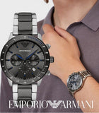 Emporio Armani Chronograph Grey Dial Two Tone Steel Strap Watch For Men - AR11391 Authentic Buy Shop Now