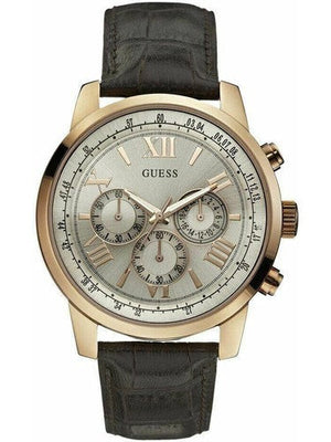 Guess Horizon Quartz Champagne Dial Brown Leather Strap Watch For Women - W0380G4 Authentic Buy Shop Now