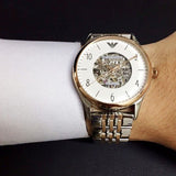 Emporio Armani Meccanico White Dial Two Tone Steel Strap Watch For Men - AR1921 Authentic Buy Shop Now