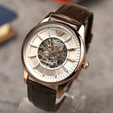 Emporio Armani Epoca White Skeletal Dial Black Leather Strap Watch For Men - AR2073 Authentic Buy Shop Now