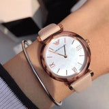 Emporio Armani Mother of Pearl Dial Beige Leather Strap Watch For Women - AR11004 Authentic Buy Shop Now