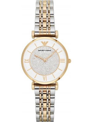Emporio Armani Gianni T Bar Analog White Dial Two Tone Steel Strap Watch For Women - AR2076 Authentic Buy Shop Now