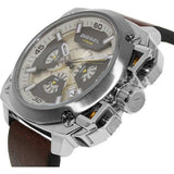 Diesel BAMF Chronograph Beige Dial Brown Leather Strap Watch For Men - DZ7343 Authentic Buy Shop Now