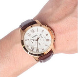 Fossil Grant Chronograph White Dial Brown Leather Strap Watch for Men - FS4991 Authentic Buy Shop Now