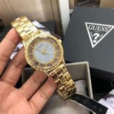 Guess Analog Diamonds Silver Dial Gold Steel Strap Watch For Women - W1013l2 Authentic Buy Shop Now