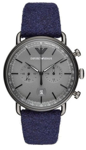Emporio Armani Aviator Quartz Grey Dial Blue Fabric Strap Watch For Men - AR11144 Authentic Buy Shop Now