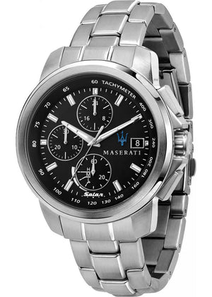 Maserati Successo Solar Edition Black Dial Silver Steel Strap Watch For Men - R8873645003 Authentic Buy Shop Now