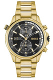 Hugo Boss Globetrotter Chronograph Black Dial Gold Steel Strap Watch for Men - 1513932 Authentic Buy Shop Now
