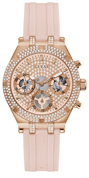 Guess Heiress Diamonds Rose Gold Dial Pink Rubber Strap Watch for Women - GW0407L3 Authentic Buy Shop Now