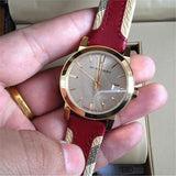 Burberry Heritage Nova Gold Dial Haymarket Red Leather Strap Watch for Women - BU9111 Authentic Buy Shop Now