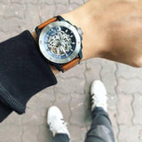 Fossil Modern Machine Automatic Skeleton Silver Dial Brown Leather Strap Watch for Men - ME3135 Authentic Buy Shop Now