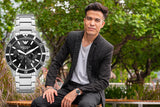 Emporio Armani Diver Chronograph Quartz Black Dial Silver Steel Strap Watch For Men - AR11360 Authentic Buy Shop Now