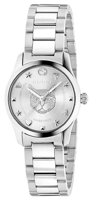 Gucci G Timeless Quartz Silver Dial Silver Steel Strap Watch For Women - YA126595 Authentic Buy Shop Now