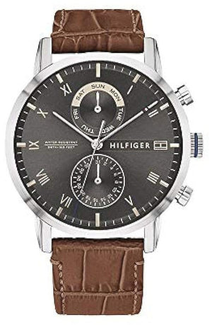 Tommy Hilfiger Kane Grey Dial Brown Leather Strap Watch for Men - 1710398 Authentic Buy Shop Now