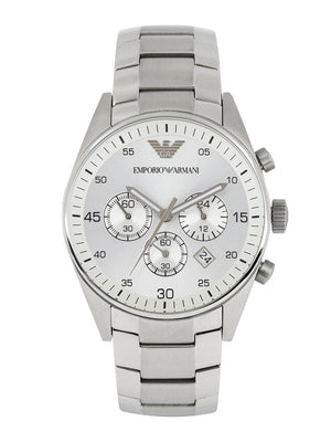 Emporio Armani Sportivo Chronograph Silver Dial Silver Steel Strap Watch For Men - AR5963 Authentic Buy Shop Now