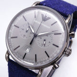 Emporio Armani Aviator Quartz Grey Dial Blue Fabric Strap Watch For Men - AR11144 Authentic Buy Shop Now