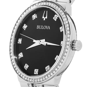 Bulova Diamond Accent Black Dial Silver Steel Strap Watch for Men - 96K106 Authentic Buy Shop Now