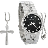 Bulova Crystal Collection Black Dial Silver Steel Strap Watch for Men - 96K102 Authentic Buy Shop Now