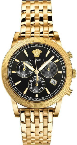 Versace Sport Tech Chronograph Black Dial Gold Steel Strap Watch for Men - VELT00419 Authentic Buy Shop Now