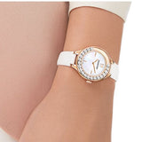 Swarovski Lovely Crystals Mother of Pearl Dial White Leather Strap Watch for Women - 5242904 Authentic Buy Shop Now
