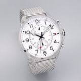 Tommy Hilfiger Dean Chronograph White Dial Silver Mesh Bracelet Watch for Men - 1791277 Authentic Buy Shop Now