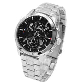 Tommy Hilfiger Henry Chronograph Black Dial Silver Steel Strap Watch For Men - 1710477 Authentic Buy Shop Now