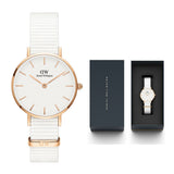 Daniel Wellington Petite Dover Quartz White Dial White NATO Strap Watch For Women - DW001000313 Authentic Buy Shop Now