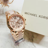Michael Kors Bradshaw Chronograph Pink Dial Two Tone Steel Strap Watch For Women - MK6830 Authentic Buy Shop Now